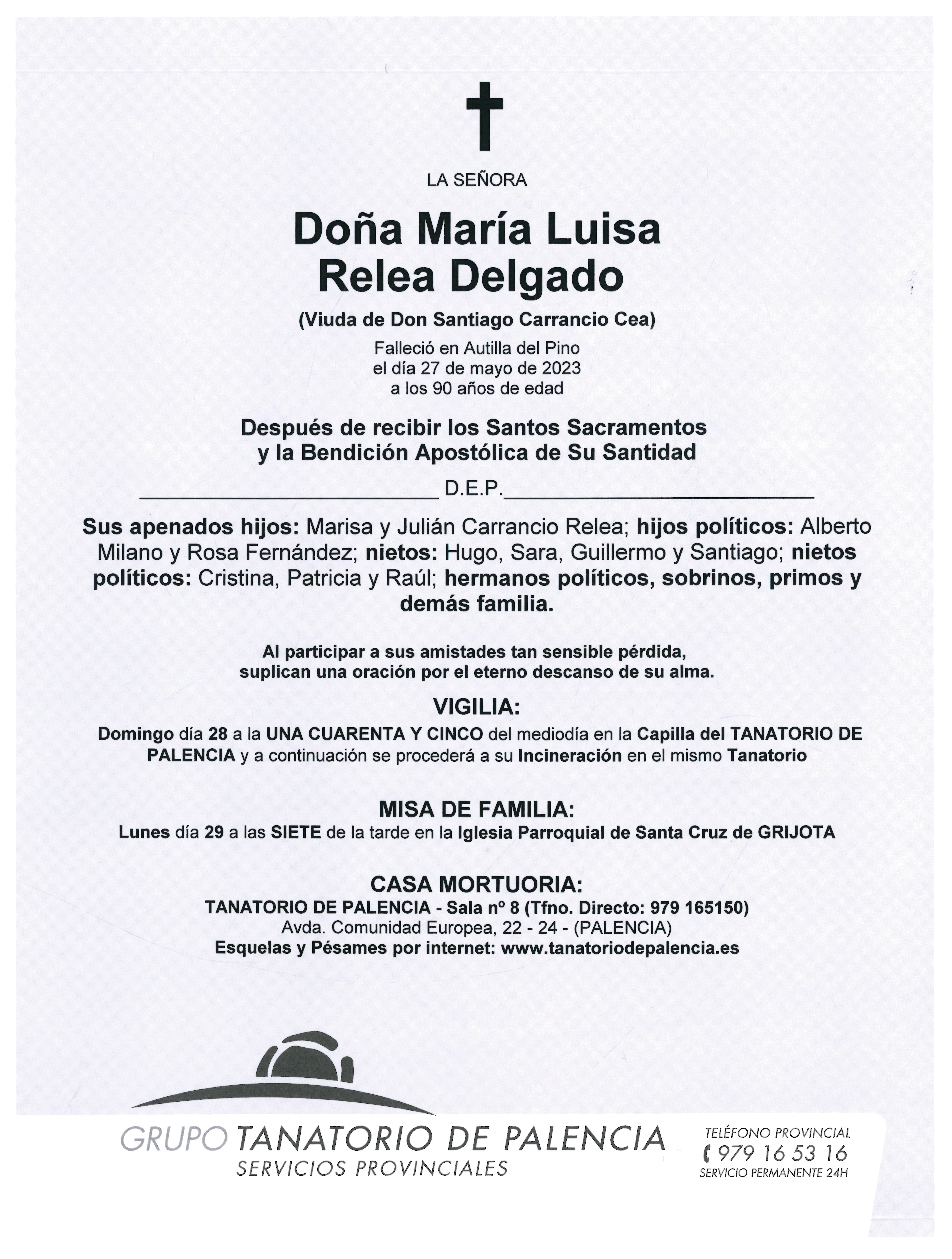 LA SEÑORA DOÑA MARÍA LUISA RELEA DELGADO